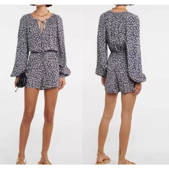 Polo‎ Ralph Lauren Blue Floral Crepe Romper Size 8 NEW Jumpsuit - Picture 1 of 9